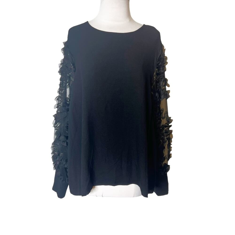 NWOT Eloquii puff sheer ruffle long sleeve black blouse sz 20